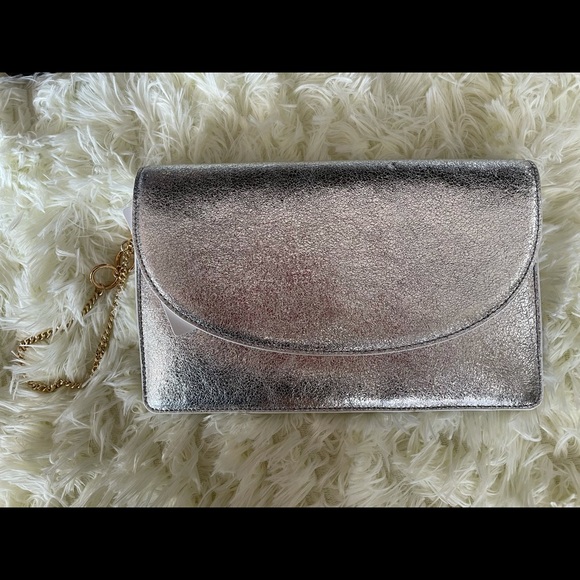 Glamorous Silver Clutch with Gold Chain